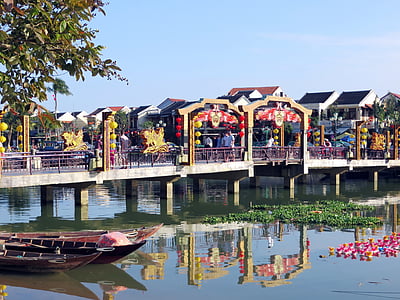 Viet nam, Hoi-una, Pont, Festival, popular, l'aigua, Reflexions