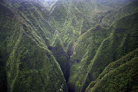 瀑布, 山脉, 景观, 夏威夷, 岛屿, 考艾岛, 风景名胜