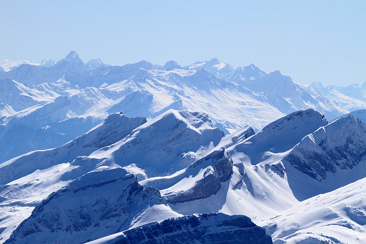 gore, Alpski, Švica, sneg, vrh piramide, rock, modro bela