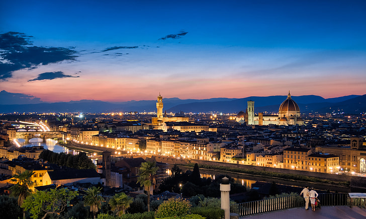 Firence, Skyline, sončni zahod, mesto, Italija, Evropi, Toskana