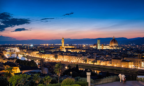 Φλωρεντία, στον ορίζοντα, ηλιοβασίλεμα, πόλη, Ιταλία, Ευρώπη, Τοσκάνη