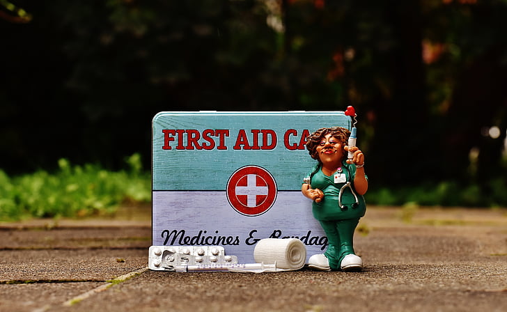 първа помощ, медицинска сестра, Смешно, кутия, тенекиена, лист, цвят