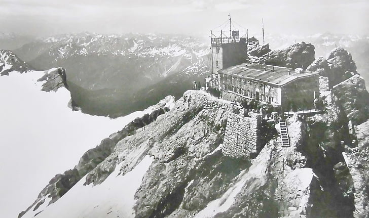 Zugspitze, Zugspitze railway, Bavorsko, pohlednice, Mnichov domácí, západní vrchol, Rock