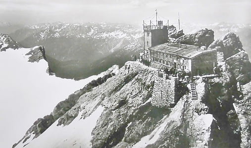 Zugspitze, Zugspitze railway, Bavaria, Pohľadnica, Mníchov domov, summite West, Rock