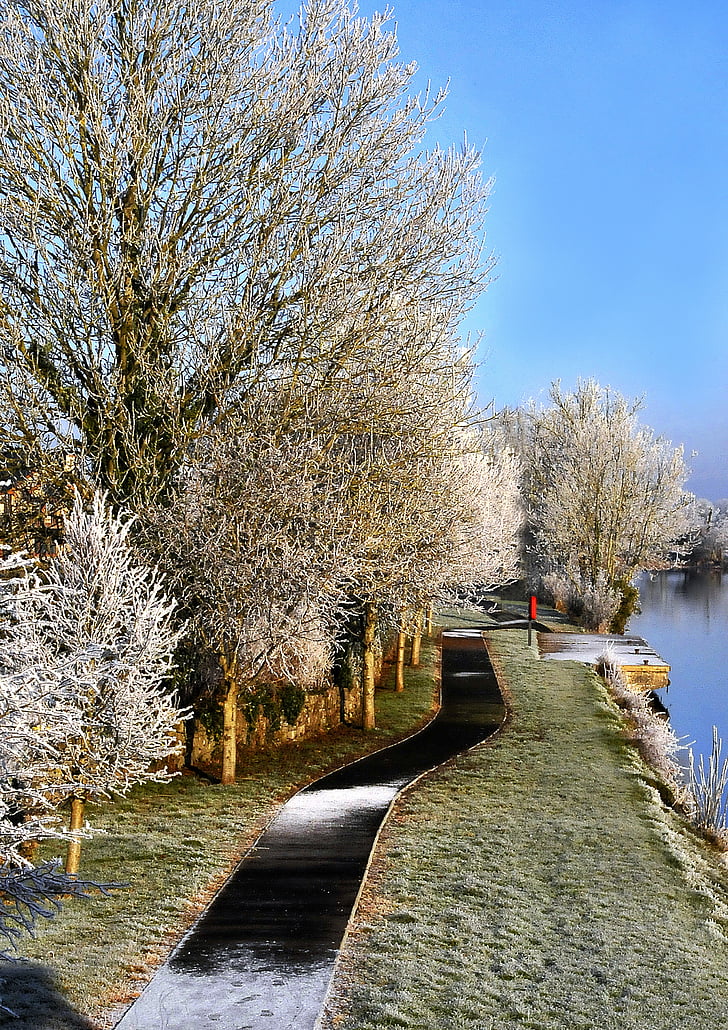 winter snow, beside the river shannon, in county longford, ireland