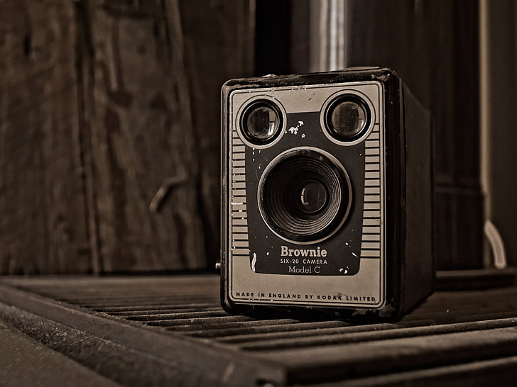 Vintage, cámara, Kodak, Brownie, caja, Six-20, sepia