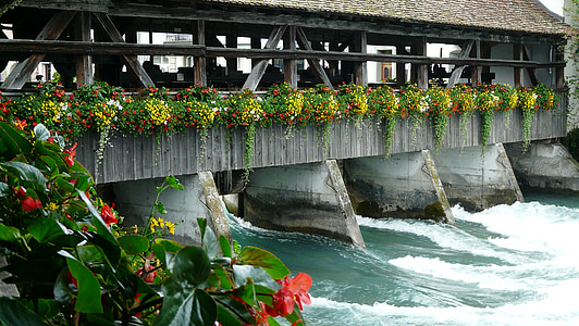 kunci, Aare, Thun, Swiss, jembatan penyeberangan, kota tua, Sungai