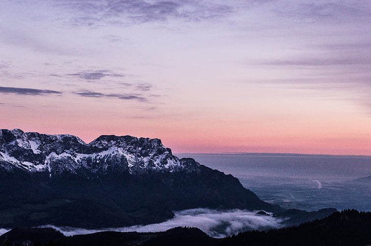 mountain, fog, landscape, fog bank, sunrise, mood, morgenstimmung