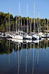 reflectie, zomer, boot, zee, Kroatië, Hvar, zeilen