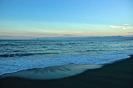sea, japan, wave, asia, beach, evening, at dusk