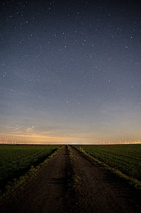 green, grass, field, nighttime, stars, sky, clouds