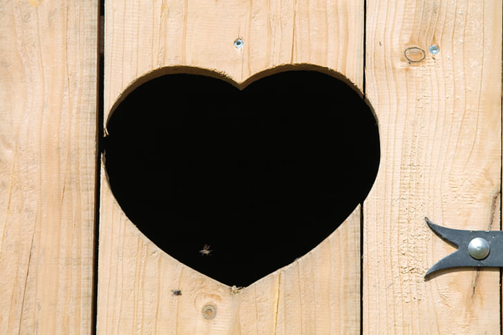srdce, dveře, dřevěné dveře, dřevo, Romantika, Láska, WC dvířka