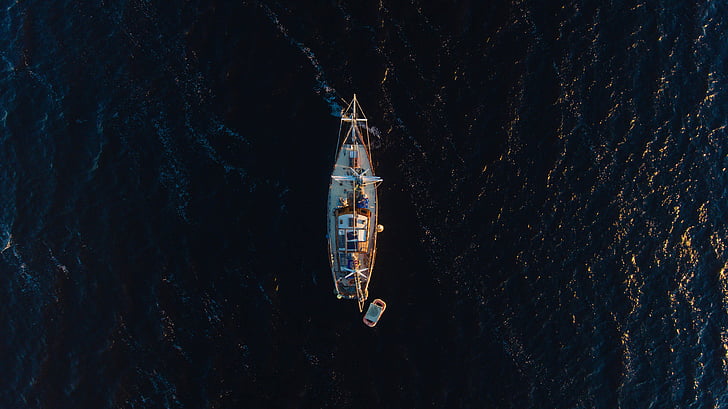 hvit, skipet, kroppen, vann, Yacht, båt, drone