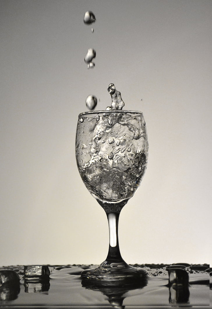 kapky vody, zachycení kapky vody, pohár, Zátiší, sklo, voda, stříkající