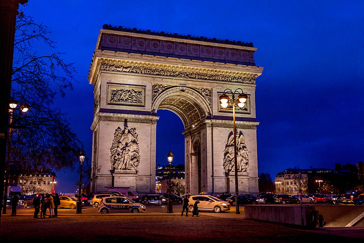 arc de triomphe, Paris, France, monument, nuit, arc de triomphe, destinations de voyage