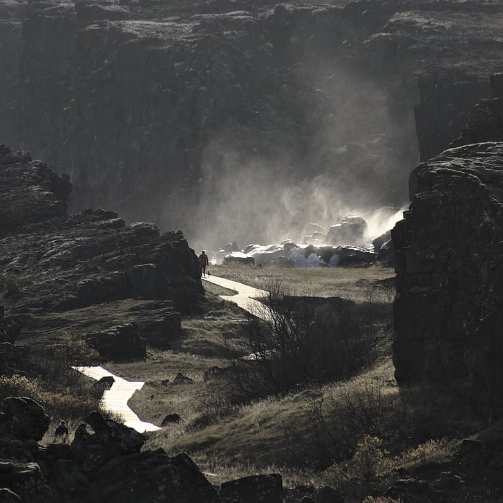 自然, 滝, 水, ロック, 断層, アイスランド, 風景