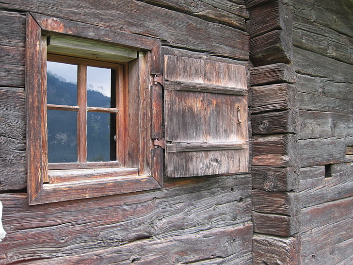 вікно, дерев'яні вікна, Пиломатеріали фасад, затвор, сільський, вивітрюванню, старі вікна