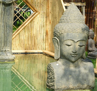 Buddha, jóga, Zen, fej, szobor, tó, mell