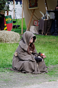 medieval market, beggars, sit, middle ages, person, rags