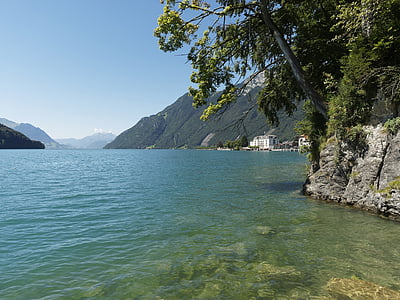 Lago, acqua, bordo dell'acqua, Svizzera, Lucerna, Brunnen, porta