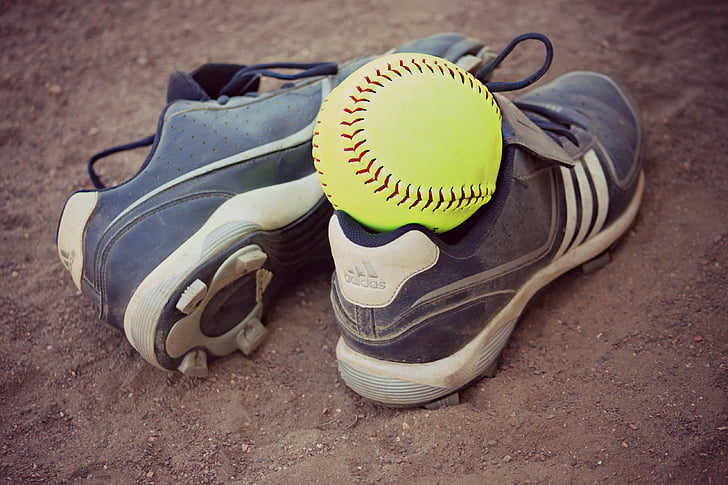 sofbol, cleat, olahraga, jahitan, rekreasi, bidang