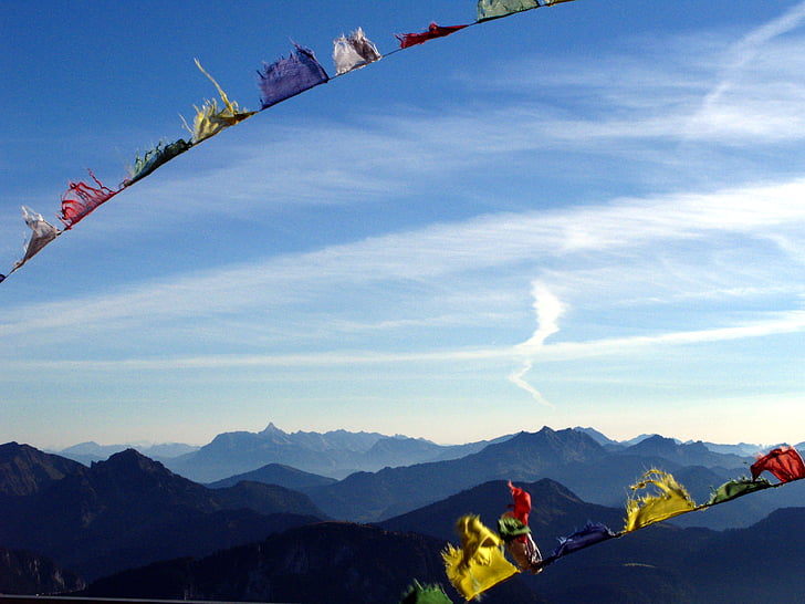 mountain, flag, summit, dent d'oche, alpes, peak, symbol
