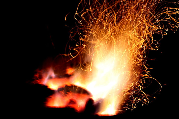fire, flame, burn, wood fire, barbecue, heat, embers