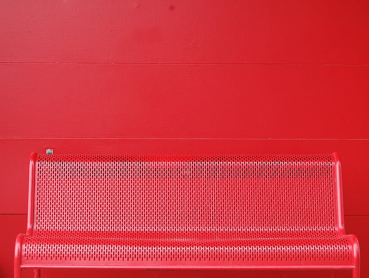 vermell, metall, Banc, paret, amb textura, fons, no hi ha persones