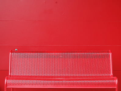röd, metall, bänk, väggen, texturerade, bakgrunder, inga människor