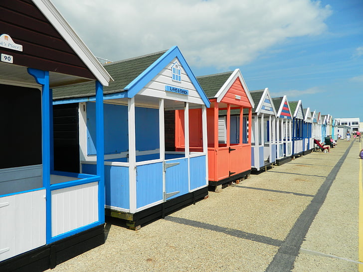 Beach hut, Southwold, Suffolk, Beach, Ujumine, Inglismaa, mereäär
