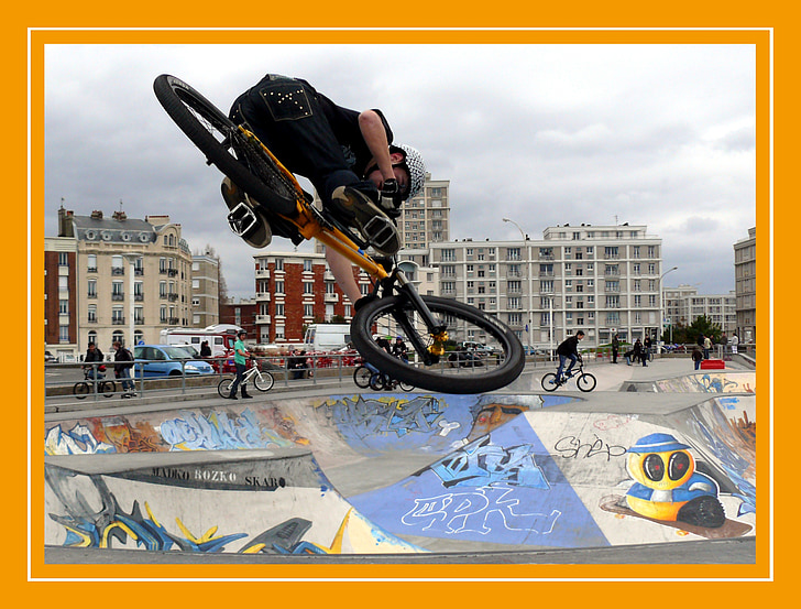 BMX, sport, fiets, haven, Skatepark, het platform, stad