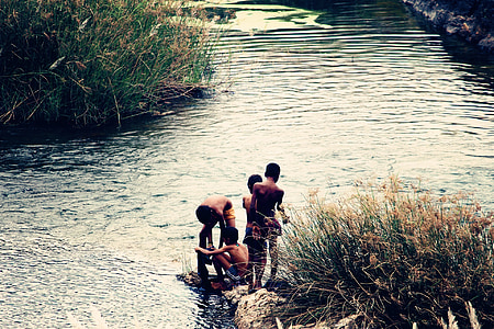 kids, summer, river, happy, water, outdoor, playing