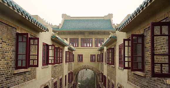 Universidade de Wuhan, quarto do dormitório, Primavera, China, arquitetura, história, velho