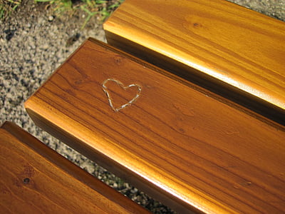 coração, madeira, banco, coração em madeira, amor, placa, marrom