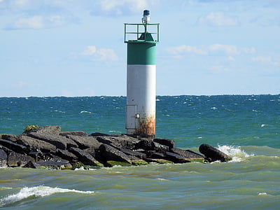 灯塔, 警报器点, 安大略湖, 海洋, 波, 风