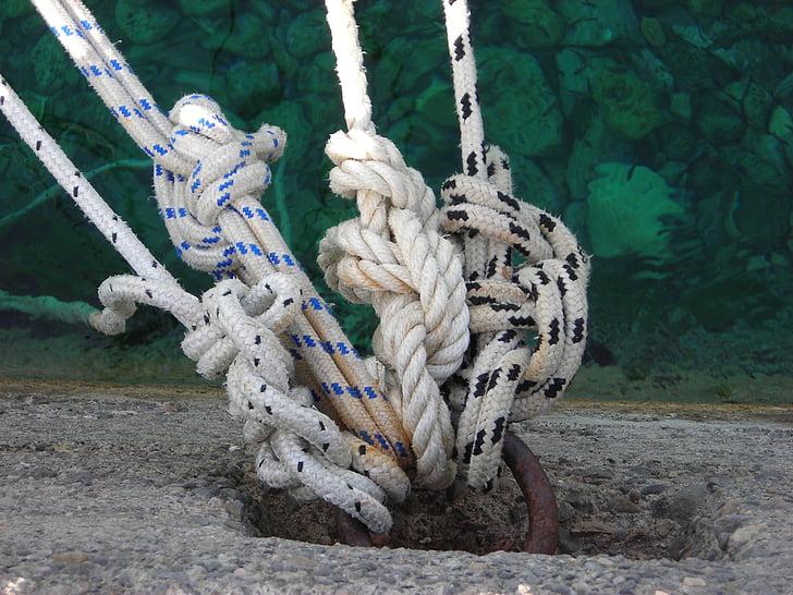 mer, corde, laisse, nœud, attaché noeud, bateau nautique