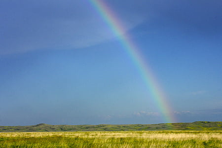 rainbow, prairie, south dakota, sky, landscape, nature, field