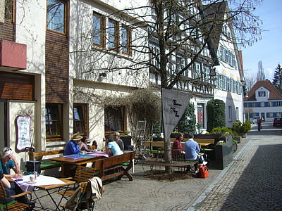 Straßencafé, sitzen, Truss, Gastronomie, Esstische, Stühle, Bänke