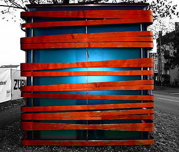 kunst, transformator-huset, fargerike, band, byen, moderne kunst, rød