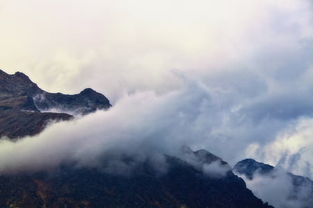 mountains, mountain world, fog, clouds, landscape, mountain