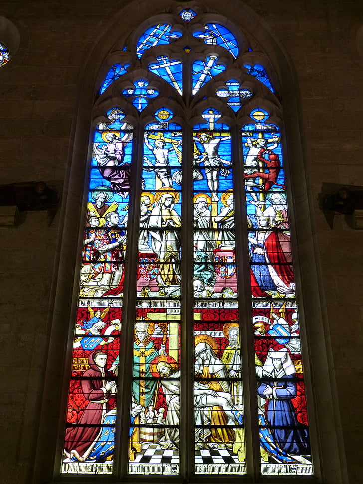Прозорец, Църквата прозорец, Църква, стъклопис, цвят, Франция, Бургундия