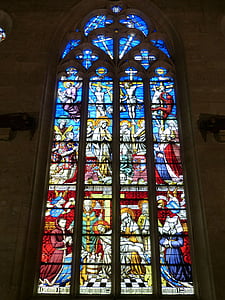 ikkuna, kirkon ikkunan, kirkko, lasimaalaus, väri, Ranska, viininpunainen