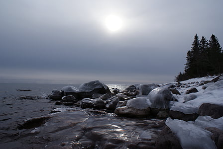 Hořejší jezero, Superior, Velká jezera, LED, Zimní, pobřeží, Severní