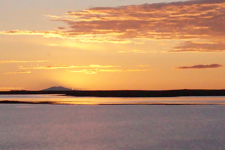 posta de sol, Islàndia, Mar, sol de mitjanit, Romanç, càlid, crepuscle
