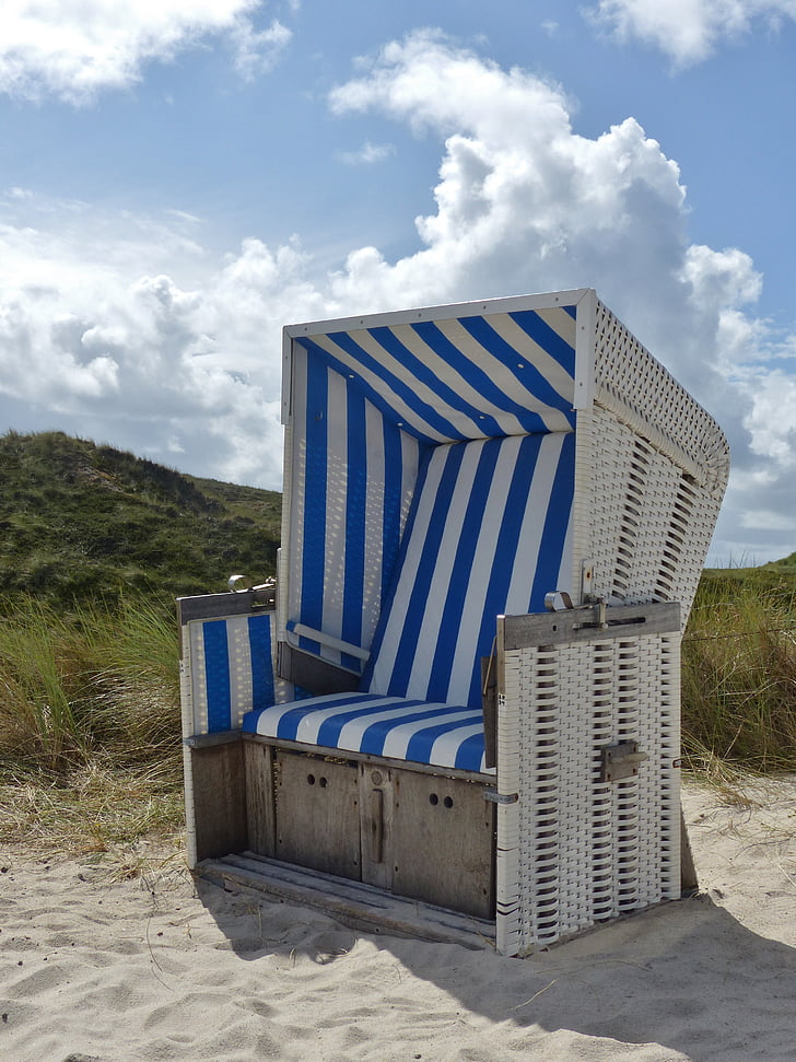 παραλία καρέκλα, Ενοικιαζόμενα, ουρανός, σύννεφα, το καλοκαίρι, μπλε, Άμμος