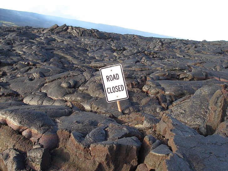 estrada fechada, lava, vulcão, Havaí