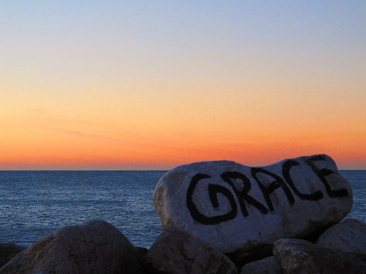 piedra, mar, puesta de sol