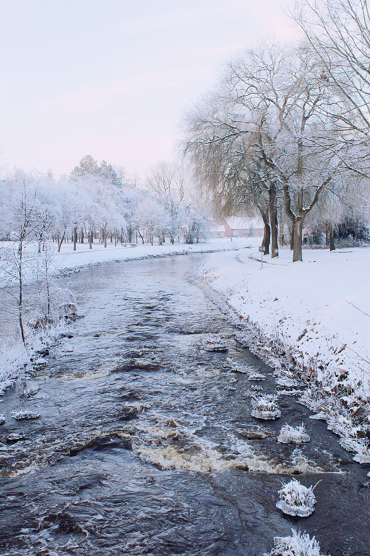 Rzeka, chłodny, zimowe, krajobraz, śnieg, snowy, uroki zimy