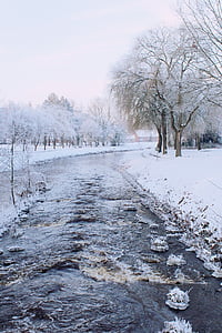 upės, žiemos, žiemą, kraštovaizdžio, sniego, snieguotas, žiemos magija