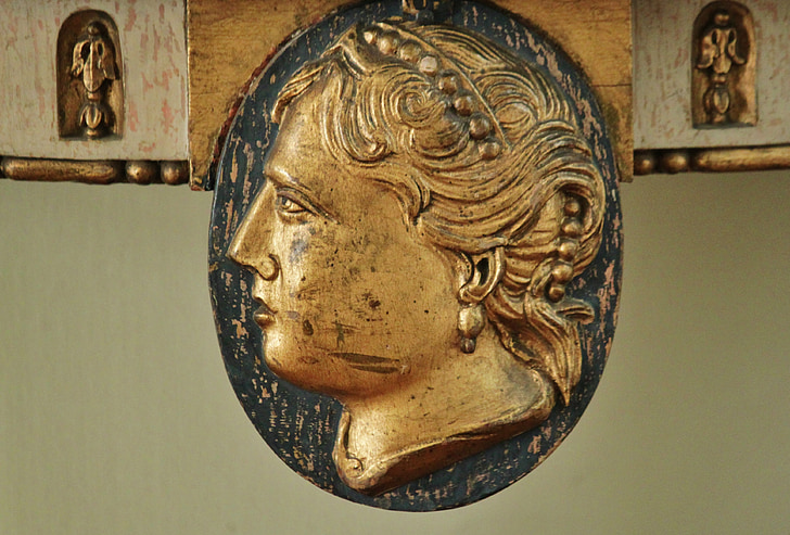 cabeza, Retrato, cabeza de mujer, talla, arte, antiguo, oro